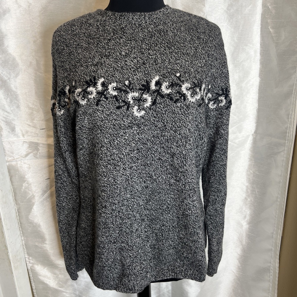 Covington Wool Blend Floral Embroidered Sweater Womens 20 22 Plus Knit Pullover